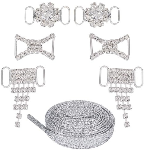 GORGECFAFT 1 paire de Breloques en Dentelle pour Chaussures 6 pièces Clips de Lacets Décorations Breloques en Alliage D'Argent Lacets de Chaussures Clips Décoratifs pour Chaussures Boucle