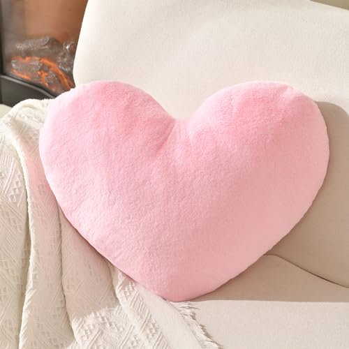 XIAIJIA Cuscino a forma di cuore rosa morbido in pelliccia di coniglio, grande cuscino decorativo per letto, cuscino a forma di cuore, per divano, soggiorno, camera da letto, decorazione per San