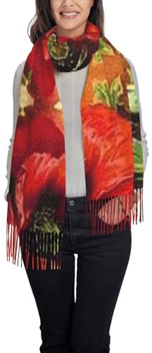 Jmorco Llama In A Schal Schals Für Frauen Leichter Schal Winter Warm Dicker Druck Schal Wrap, Schöne rote Mohnblume., One size