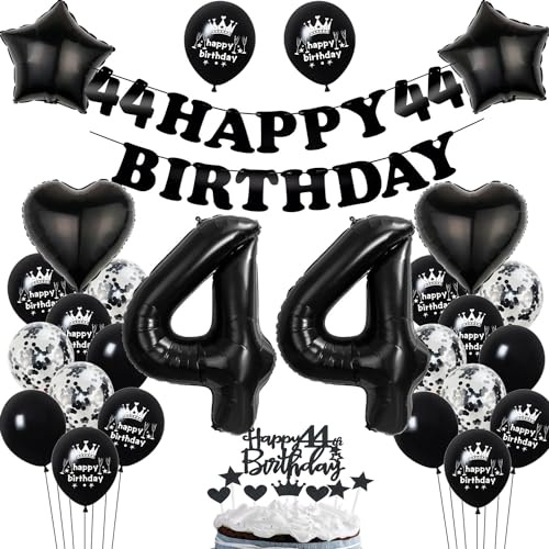 Deko 44. Geburtstag Frauen Mann Dekoration Schwarz Tortendeko 44. Geburtstag Frau Mann Luftballon 44 deko Frau 44. Männer Ballon Geburtstagsdeko 44 Jahre Frauen Schwarz