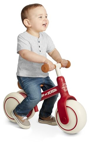 Radio Flyer Steady Start Balance Bike, Red, for Kids Ages 1-3, Pedal Free for Quick Learning, Wide Front and Dual Rear Tires, Tool-Free Adjustable Seat, Quiet Ride Wheels, Kid & Toddler Balance Bikes