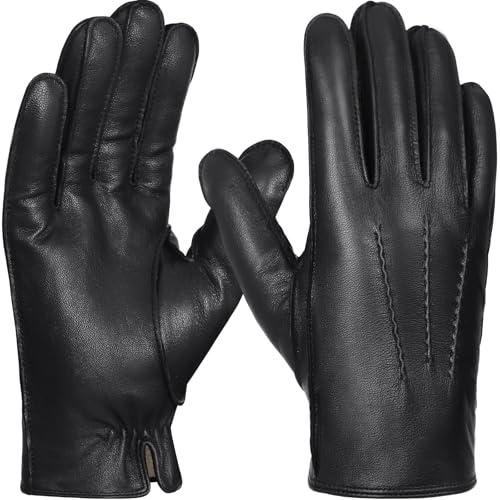 GSG SINCE 1998 Gefütterte Herren Lederhandschuhe aus Lammleder | Warmes Wollmix-Futter, chromfrei gegerbt, Touchscreen, ideale Winterhandschuhe zum Autofahren, für Business und Alltag