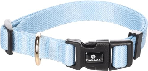 Flamingo Halsband Noekie Blau – S | 30-45 cm x 15 mm x 2 mm, Langlebig, Stilvoll und Elegant – Für Kleine und Mittelgroße Hunde!