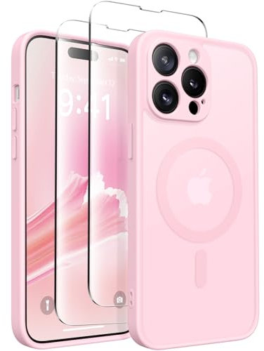 CAPRARO Magnetische für iPhone 14 Pro Max Hülle,[Kompatibel mit MagSafe] [Vollständiger Schutz der Kamera] Stoßfester Schutz Schlank Durchscheinende Matte iPhone 14 Pro Max Hülle,Pastell Rosa