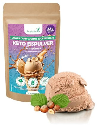Simply Keto Lower-Carb* Haselnuss Eis Mix - Cremiges Eis ohne Zuckerzusatz mit nur 2,1 g Netto-Kohlenhydrate - ohne Maltit - Glutenfrei, sojafrei & ketogen - für 10 Portionen (100 g)