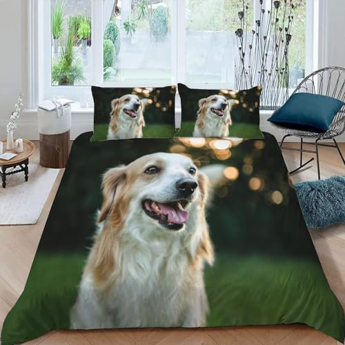 ARiXIaNg Russischer Wolfshund Bettwäsche 135x200 Kinder Jungen Mädchen Hund Tier Bettwäsche-Set mit Reißverschluss Weiche Mikrofaser Bettbezug 3D Druck Bettbezüge mit 2 Kissenbezug 80x80