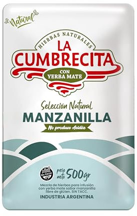 LA CUMBRECITA - Yerba sabor Manzanilla. Yerba Mate para infusiones sin gluten, sabor a manzanilla - 500 gramos