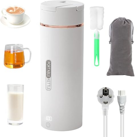 FENGQ Reise Wasserkocher Klein Elektrische, 500ML Wasserkocher Mini Wassertasse, Kleiner Tragbarer Elektrischer Wasserkocher mit Temperatureinstellung und Automatischer Abschaltung für Unterwegs