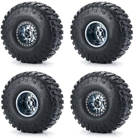 MGHGFYTAS RC Reifen Kompatibel Mit Axial RBX10 AXI03005 Für Wraith, 2,2 Zoll Räder Und Reifen, Bausatz Mit Metall-Beadlock-Felgennabe, Gummireifen, 1/10 RC Crawler Car(Titanium)