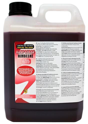 2 Litres Raspberry Diluting Concentrate - Makes 66 Litres Drink - Zero Sugar & Highly Concentrated – Mixing Ratio 1:32 – Raspberry Diluting Juice Flavour Ready To Drink