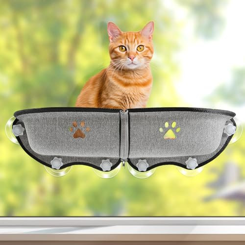 GUUSII HOME Amaca per Gatti Finestra Trespolo Cucce per Gatto da Interno Letto a Posatoio Gatti Sdraio Appendere Cesta Grande Gattino Ventosa Mensole Regalo GattoL71*W19*H9 cm(Grigio, L)