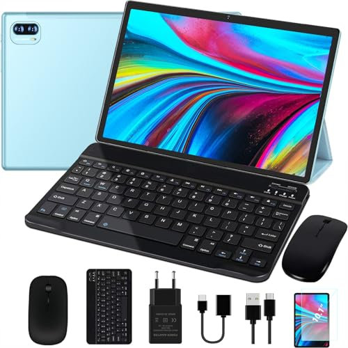 JUSYEA 2024 Newest Tablet 10 Pollici Android 13 Tablets PC 12GB RAM + 128GB ROM (1TB TF) Cores 2.0Ghz, Batteria 8000mAh,WiFi 5G+2.4G, Bluetooth 5.0, GPS, 8MP+5MP, con Custodia, Tastiera e Mouse, Verde