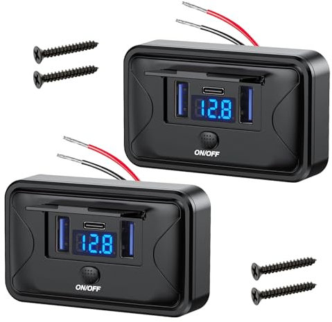 Linkstyle RV USB Outlet, Dual 18W USB A & 36W USB C Charging Socket Panel with Voltmeter & ON/Off Switch for Car Boat, 2pcs