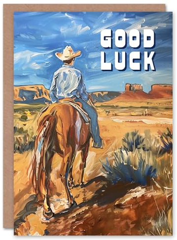 Artery8 Cowboy Riding Horse Arizona Wild West Landscape For Him Man Good Luck Card