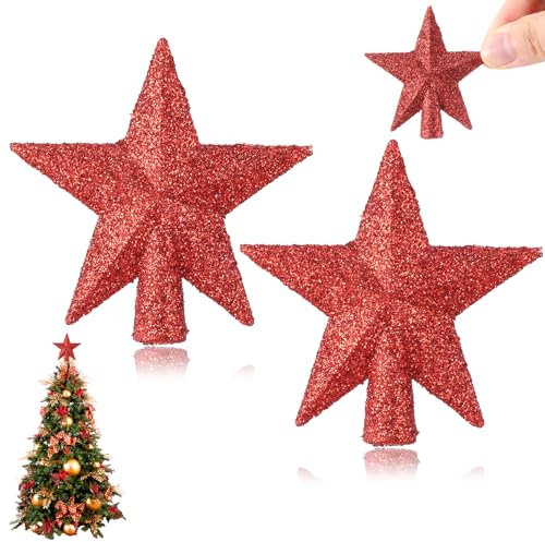 2 Stück Mini Glitzernde Weihnachtsbaumschmuck, Abeillo Weihnachtsbaumspitze Stern, Weihnachtsbaum Spitze, Baumspitze für Christmas Deko, Baumspitze Weihnachten, Party, Innendekoration (Rot)
