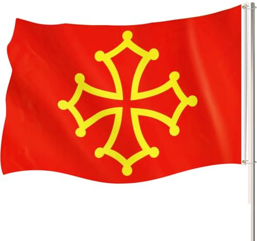 150x90cm Drapeaux Languedoc Drapeau Midi-Pyrénées Grand Drapeau Des Sud-Pyrénées Avec 2 Boutons Pour les Célébrations Extérieures et Intérieures Convenant à un Large éventail de Scénarios
