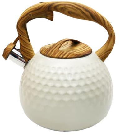 Swtgaah Herdarte Bouilloire rétro en acier inoxydable 3 l Crème avec poignée en bois