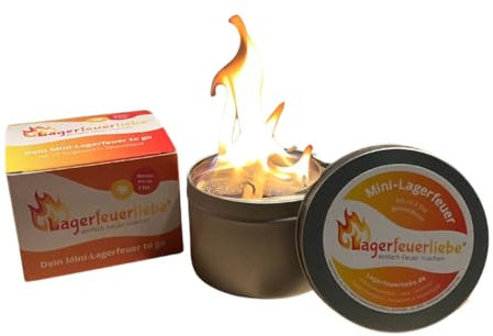 Lagerfeuerliebe® Mini-Lagerfeuer to go | bis zu 2 Std. Brenndauer | wiederverwendbar, leicht & sicher | Ø 7 cm | klein & praktisch | Mini-Lagerfeuer | Tischfeuer | Feuerschale |