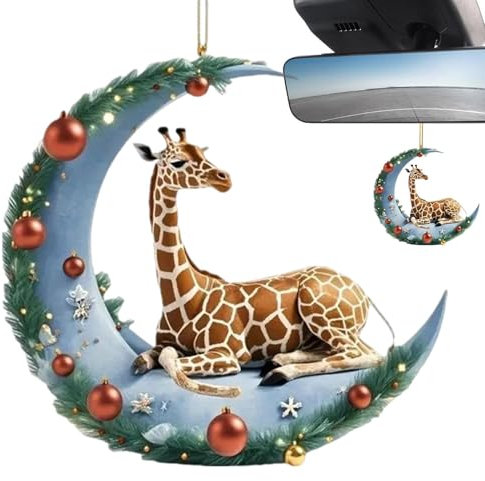 Giraffe Tree Ornament - Winter Festival Animal Ornaments | 2d Acrylic Christmas Giraffe Ornament | 2d Christmas Tree Giraffe Sign Decor for Door Handle Car Decor | Giraffe Holiday Ornament