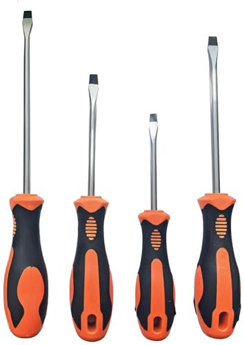 Set di cacciaviti a testa piatta con punte magnetiche, impugnatura ergonomica morbida di cacciaviti piatti standard o di precisione, 4 misure 5 x 75 mm, 6 x 100 mm, 6 x 125 mm, 6 x 150 mm