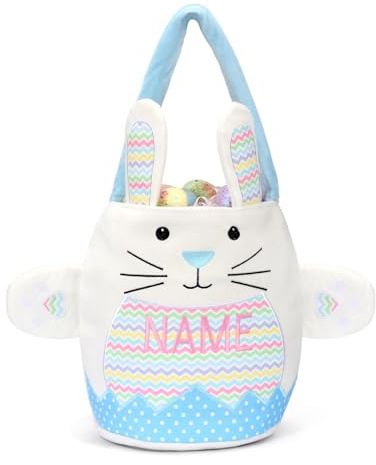 Osterkorb Personalisiert Kinder mit Namen - Ostern Geschenk Ostertüten zum Befüllen - Bestickter Osterhasen-Korb für Jungen und Mädchen (Blau)