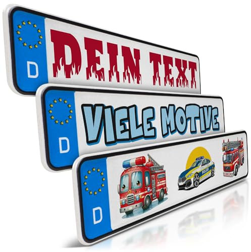 schildEVO 1 Mini Kfz-Kennzeichen | Feuerwehr Namensschild | Polizei | Wunschtext zum Geburtstag | Aluminium | Fun-Kennzeichen für Kinderauto | Kettcar | Tretauto | Gokart