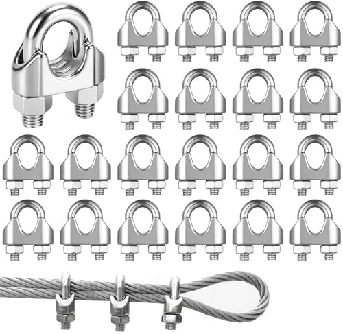 Bubuny 20 Pezzi Morsetti Cavo Acciaio M3, Morsetto per Filo Stendibiancheria, 3mm Morsetti per Funi Metalliche, Morsetto per Fune Metallica a Forma di U per Cavi Metallici, Tende e Molto