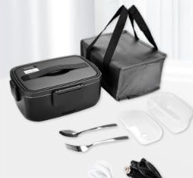 Lorrtta Scaldavivande Elettrico Portatile da 100W, 2L Portapranzo Termico con Vassoio in Acciaio Inossidabile Rimovibile, Set Posate, Borsa Termica, Ideale per Ufficio, Auto, Scuola, Bambini