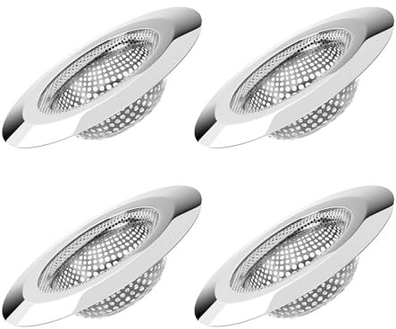 Lot de 4 filtres à cheveux de douche - 7,5 cm - En acier inoxydable - Universel - Pour lavabo, cuisine
