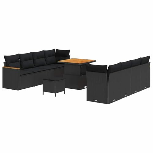 vidaXL Gartensofa-Set 11 pcs Schwarz Poly-Rattan, Garten und Terrasse, moderner Rattansofa, Möbel für die Terrasse, gemütliche Lounge-Set für Balkon und Garten