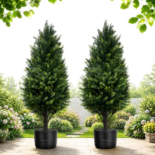 Set di 2 alberi di cedro artificiale da 70 cm, per fioriere esterne, cipressi artificiali, per interni ed esterni, arbusti finti per portico anteriore, decorazione natalizia