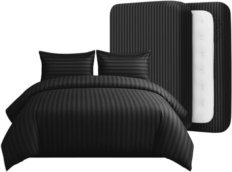 Casabella Duvet Cover Sets - 4 Pc Luxury Super King Duvet Set Brushed Microfiber Duvet Full Set - Duvet Cover, Fitted Sheet & Pillowcase 2 Pack - Soft & Durable Super King Duvet Set - Stripe Black