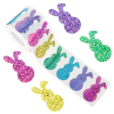 UxicRuya 500 Dekorative, Glitzernde Osterhasen Aufkleber für Einladungskarten Und