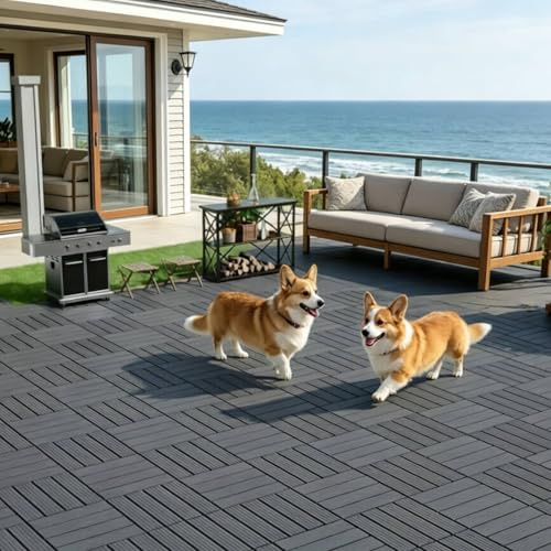 Airsell 44 Pcs(30X30cm-3.96 ㎡) Interlocking Deck Tiles | Plastic Outdoor Flooring for Patio, Garden & Balcony | Waterproof & All-Weather | Anti-Slip Surface (Dark Gray TW- 44 Pcs (3.96 ㎡))