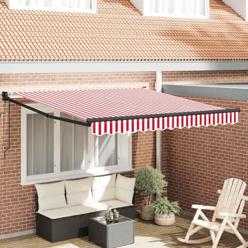 Einziehbare Markise, rechteckig, Rot und Weiß, 350 x 250 cm, wasserdichtes und UV-Polyestergewebe mit leichtem Aluminiumrahmen, inklusive Fernbedienung für Balkon, Terrasse
