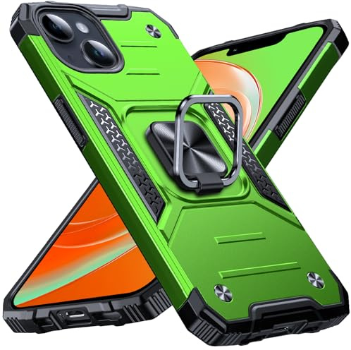 Anqrp Heavy Duty Case for iPhone 13 Mini Case with Enhanced Ring Holder Grip Stand, Military Grade Shockproof Rugged Drop Protective Silicone Hard iPhone 13 Mini Phone Case Cover, Grass Green