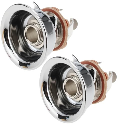 Briny River Lot de 2 Prises Jack Encastrées pour Guitare Compatible avec Fender Telecaster 9,3 X 27,5 Mm Argentées