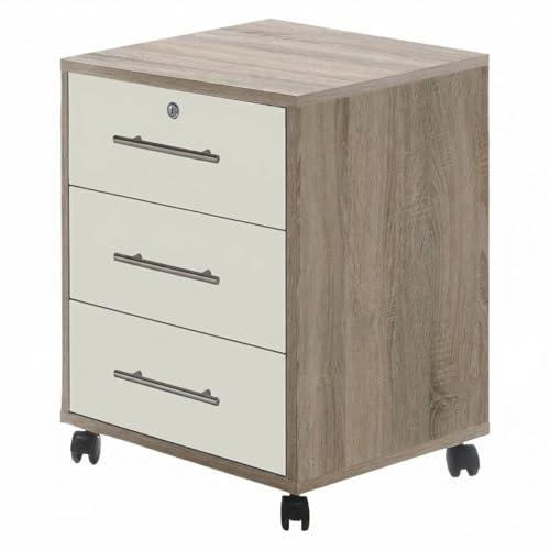 Rollcontainer TABOR in Eiche Sonoma weiß matt 3 Schubkästen 44,1 cm breit
