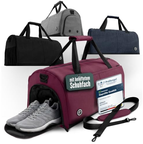 bemaxx Sporttasche Trainingstasche Herren & Damen mit Schuhfach & Nassfach | Reisetasche Fitnesstasche Schwimmtasche Umhängetasche Handgepäck Weekender Bag, Wild Berry - Standard, 50 L
