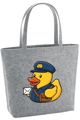Huuraa Filzshopper Quietscheente Postbote Gummiente Briefträger 22 Liter Grey Melange Filztasche Geschenkidee