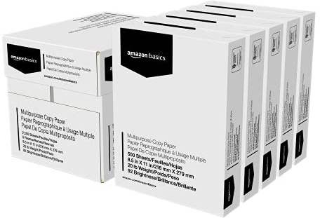 Amazon Basics Multipurpose Copy Printer Paper, 20 lb, 8.5 x 11 Inches, 5 Reams (2,500 Sheets), 92 Bright White