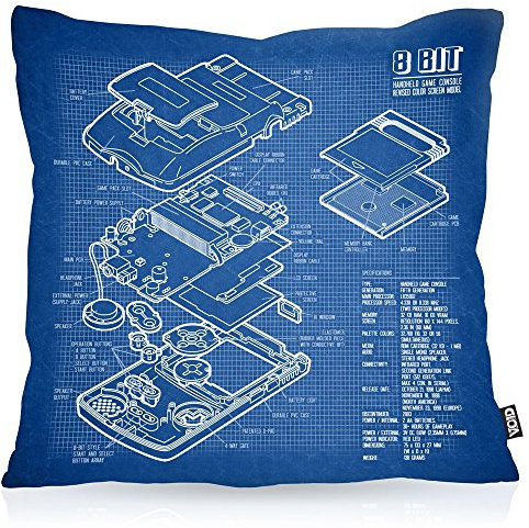 VOID 8 Bit Handheld Blaupause Kissenbezug Kissenhülle Outdoor Indoor Videospiel, Kissen Größe:60 x 60 cm
