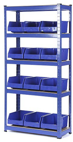 Heavy Duty Steel Shelving 1500mm H x 750mm W x 300mm D - Comes with 12 x Blue Picking Parts Bins 150KG UDL Per Shelf