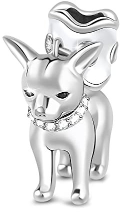 GNOCE Charms Pendentif de Chihuahua en Argent Sterling 925 Aime Mon Chien Breloque avec Cristal Swarovski Compatible avec Bracelets et Colliers