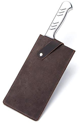 Crazy Horse Leather Knife Sheath, Universal Meat Cleaver Covers, Waterproof Butcher Chef Knife Edge Guards, Durable Wide Knife Protectors, Heavy Duty Kife Blade Shield Guard, 8Lx3.2”W (Brown)