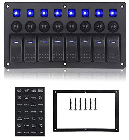 Geloo Panel de Interruptores de 8 Gang, 12V 24V Panel de Basculantes de Barco con Interruptores de Circuito de Protección de Sobrecarga para Coche Barco Campera Marina RV
