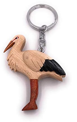 Onwomania - -Storch Vogel Ciconiiformes Schlüsselanhänger - Holz Glücksbringer ideal als Geschenk z.B. für den besten Freund, die beste Freundin, Mama - Für Männer, Frauen & Kinder