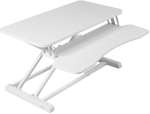 VIVO 32 Zoll Stehpult-Konverter, höhenverstellbarer Aufsatz, Sitz-Steh-Arbeitsplatz für Zwei Monitore und Laptop mit breiter Tastaturablage, Weiß, DESK-V000KW