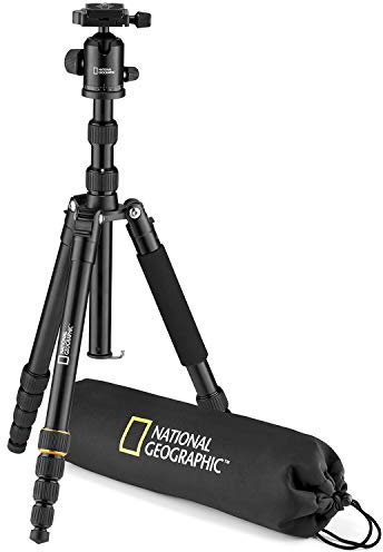 National Geographic NGTR002T - Travel Kit Treppiede con Monopiede, Alluminio, Gambe 5 Sezioni, Twist Lock, Sacca Trasporto, Carico Fino a 8 kg, Testa a Sfera, Sgancio Rapido, Nero [Esclusiva Amazon]