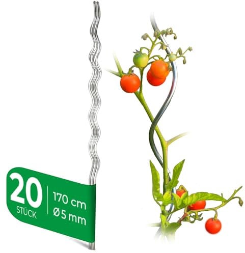 Novatool 20 Stück Tomatenstäbe 170 cm x 5 mm Ø Rankhilfe für Tomaten und Gurken Tomatenturm Rankstäbe Tomatenstangen 170cm Rankhilfen für Kletterpflanzen Pflanzstäbe Tomatenstab Bohnenstangen